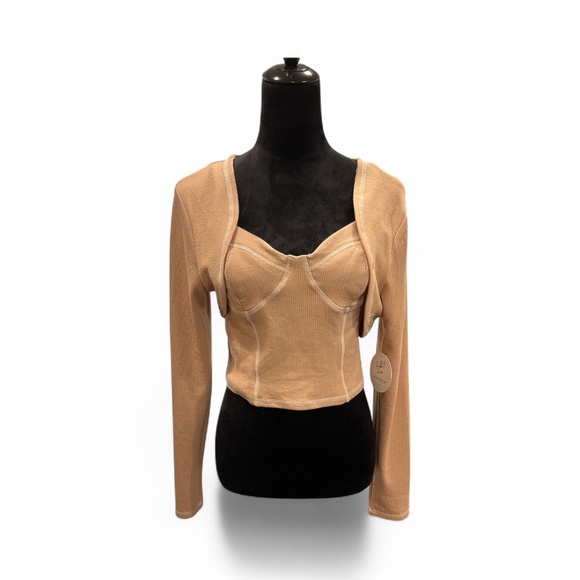 NWT Rabbit Rose Tan Bodycon Cropped Cami Top with Bolero Jacket XL - Picture 1 of 7